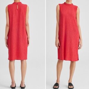 Eileen Fisher Orange Woven Plissé Mock Neck Dress| Sz S/P  Pre Owned condition